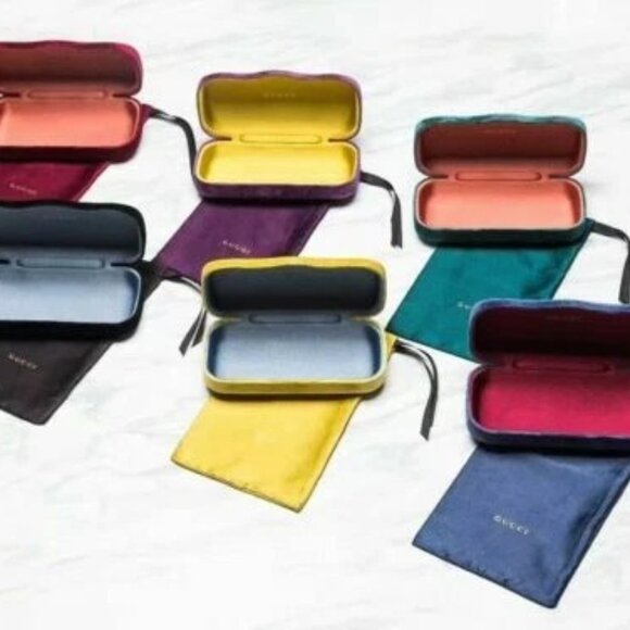 Gucci Sunglasses Case,Medium Yellow Velvet Hard Clamshell,Yellow Satin Bag,Cloth - Picture 10 of 13